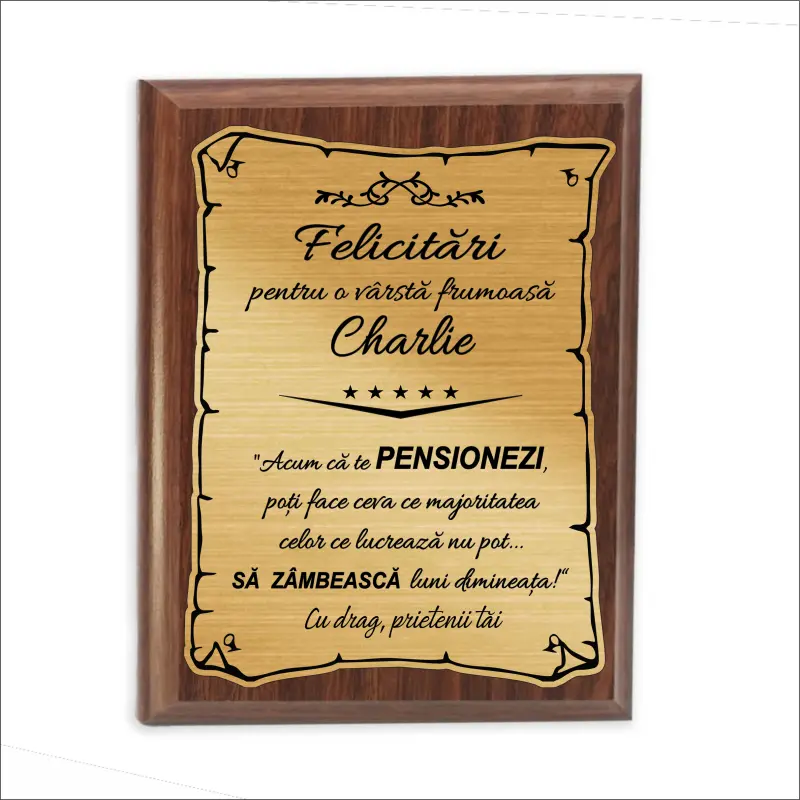 Placheta lemn personalizata cu text prin gravura a